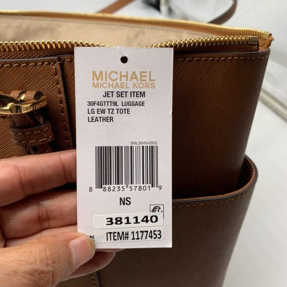 Michael Kors Tan Crosshatch Leather East West Zipper Top Jet Set Tote - Picture 11 of 13